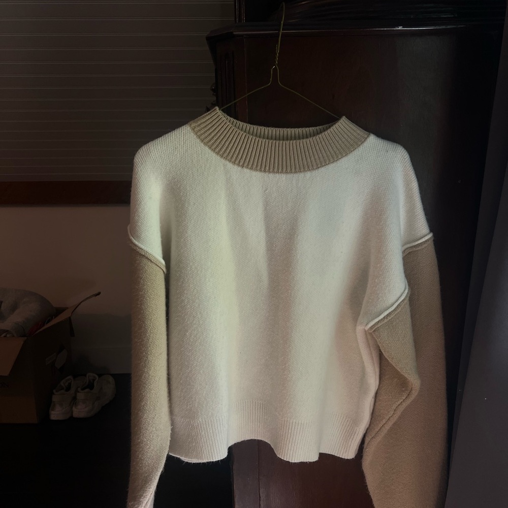 Wishlist Cream and Tan Crew Neck Sweater